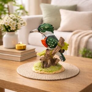 George Good 1986 Green Kingfisher Bird On Branch Ceramic Figurine Collectible